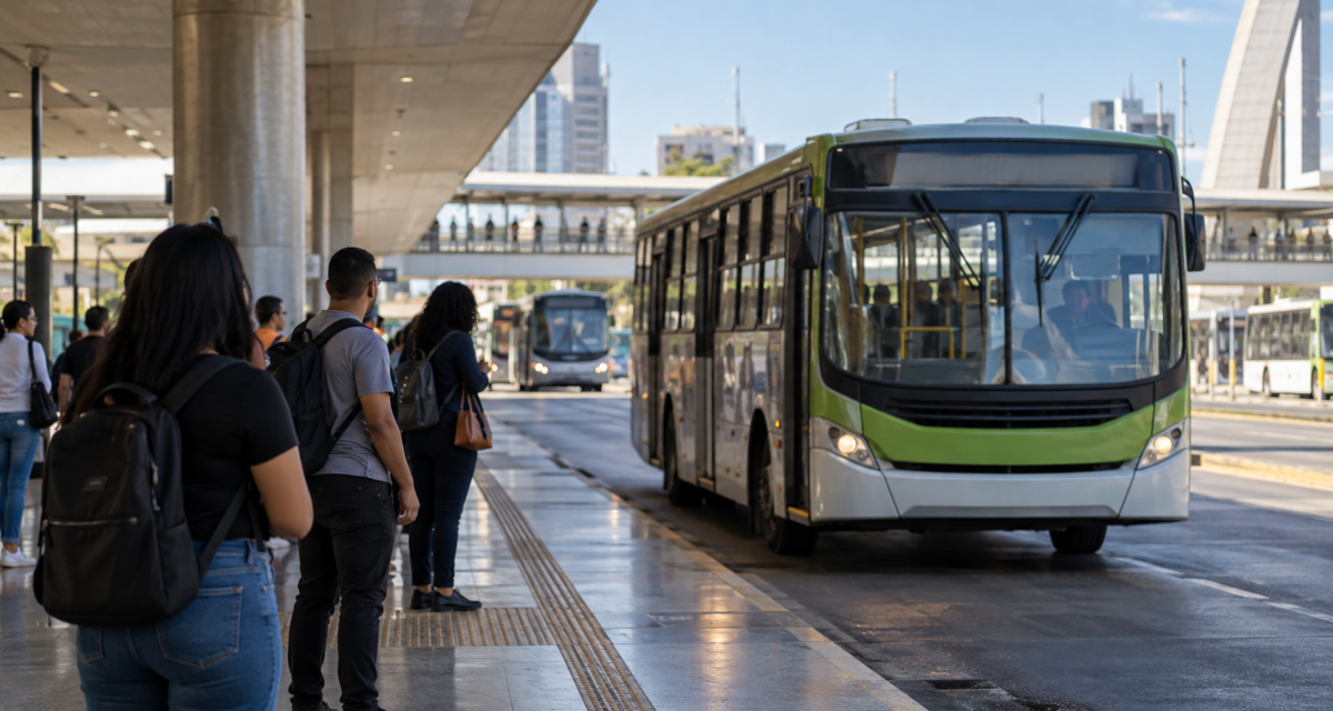 Passageiros aguardam ônibus em terminal de transporte coletivo do Distrito Federal