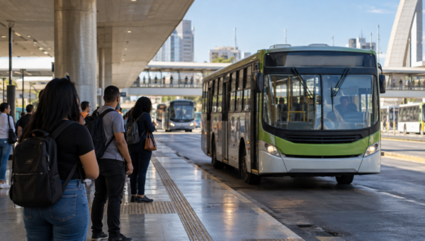 Passageiros aguardam ônibus em terminal de transporte coletivo do Distrito Federal