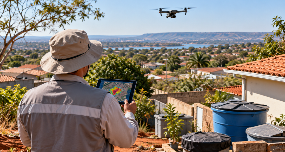 Agente de saúde opera drone para mapear focos de dengue no Distrito Federal