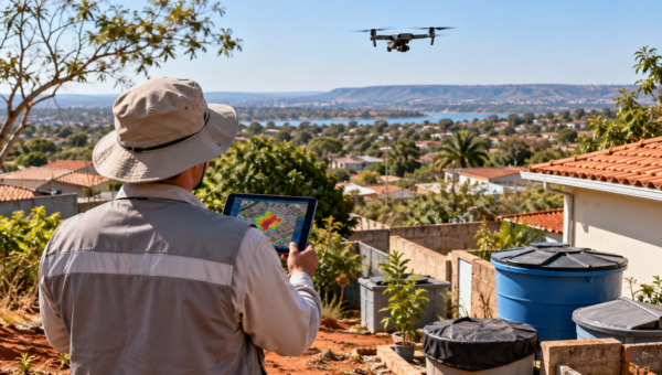 Agente de saúde opera drone para mapear focos de dengue no Distrito Federal