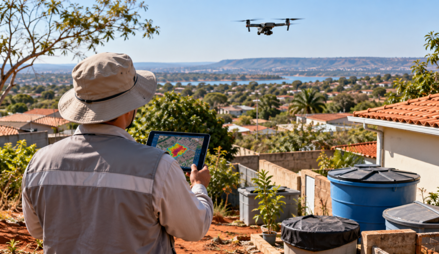 Agente de saúde opera drone para mapear focos de dengue no Distrito Federal